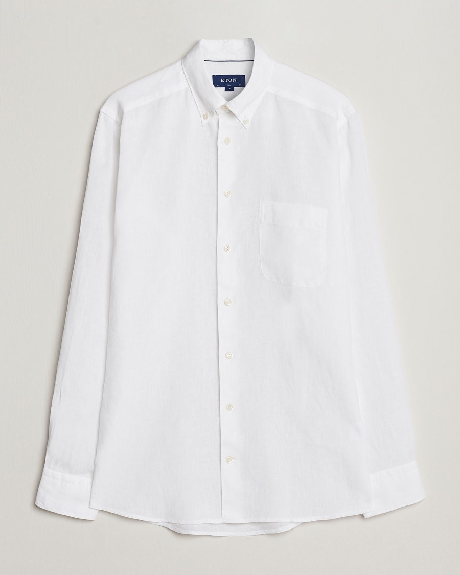 Heren | Overhemden | Eton | Slim Fit Linen Button Down Shirt White