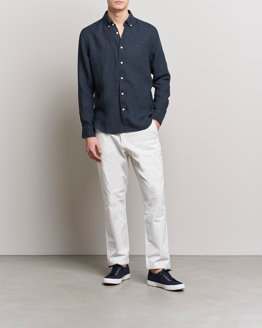 Heren | Overhemden | Morris | Douglas Linen Button Down Shirt Navy