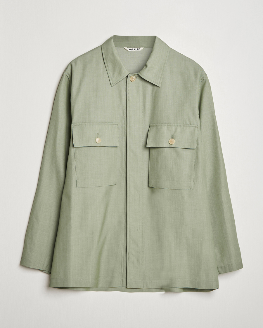 Heren | Overhemden | Auralee | Wool Herringbone Overshirt Olive