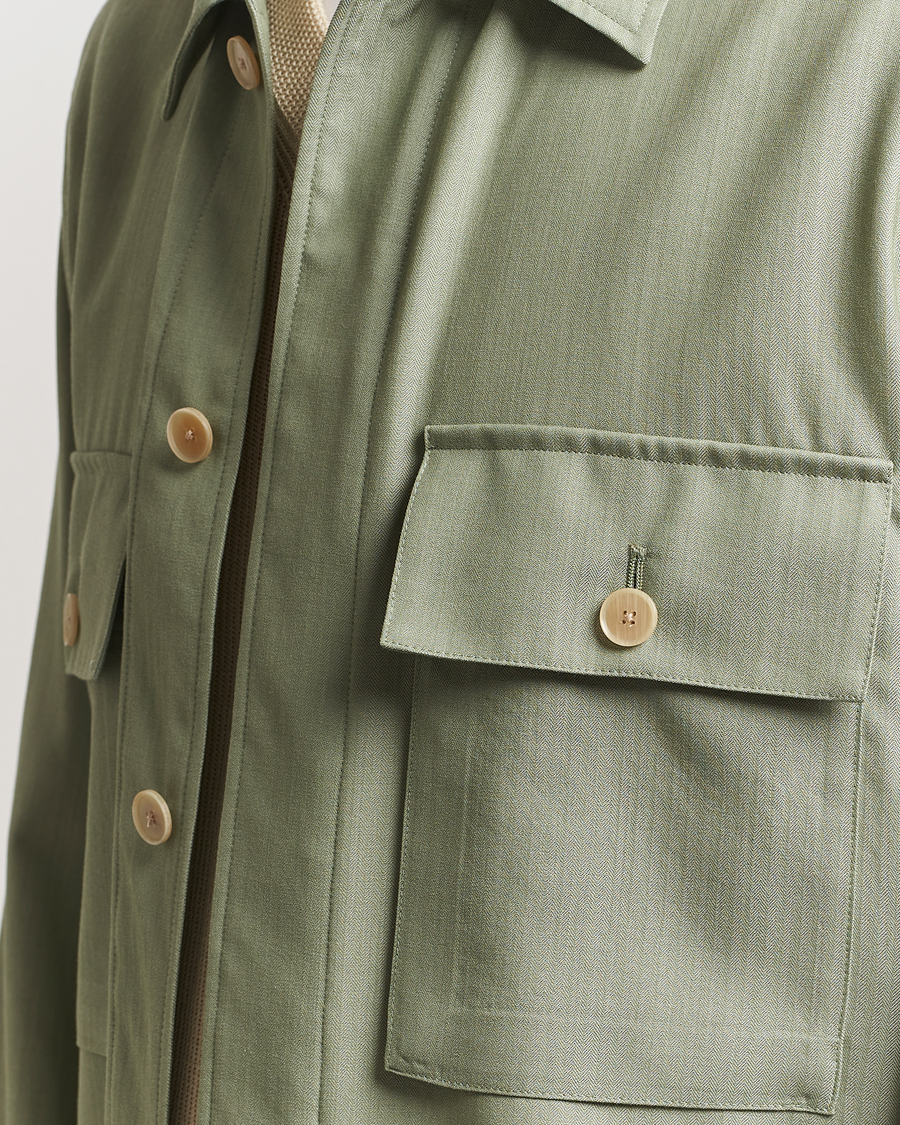 Heren | Overhemden | Auralee | Wool Herringbone Overshirt Olive