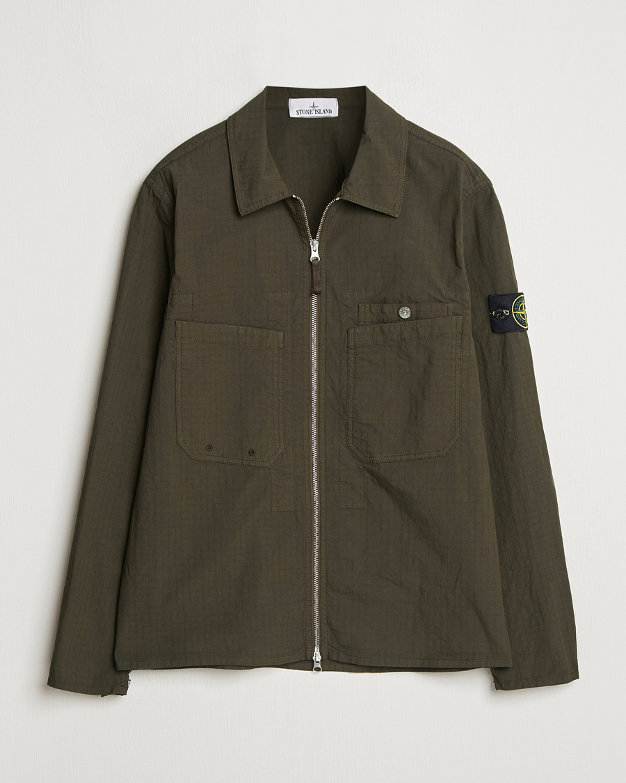 Heren | Overhemden | Stone Island | Stretch Ripstop Cotton Zip Overshirt Military Green