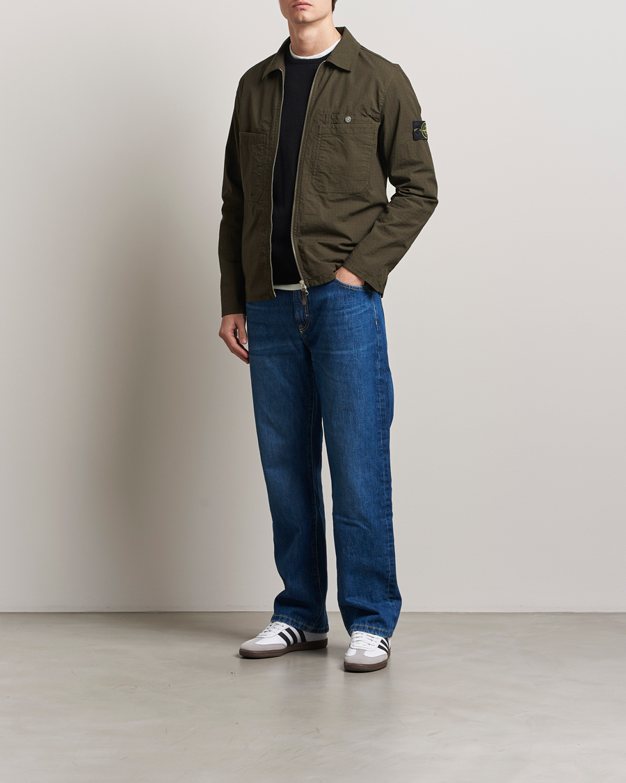 Heren | Overhemden | Stone Island | Stretch Ripstop Cotton Zip Overshirt Military Green