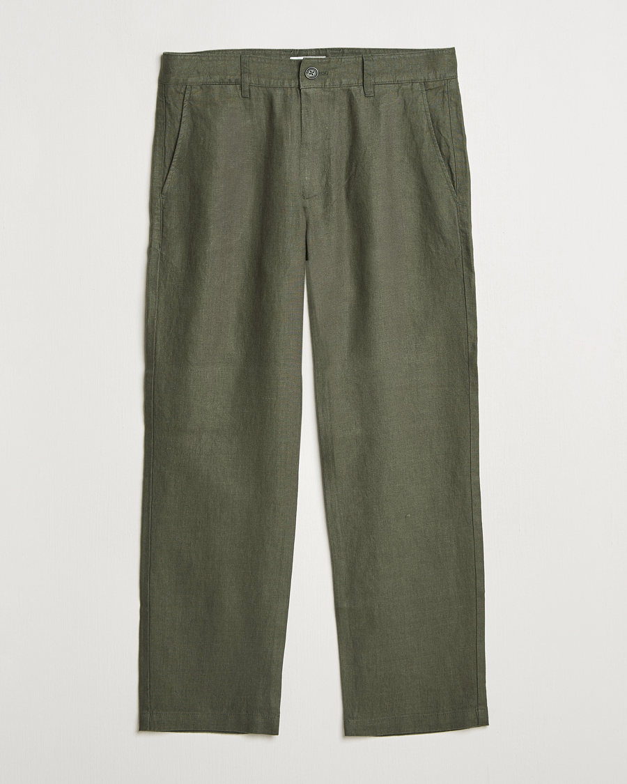 Heren | Broeken | NN07 | Aden Regular Fit Linen Trousers Croc Green