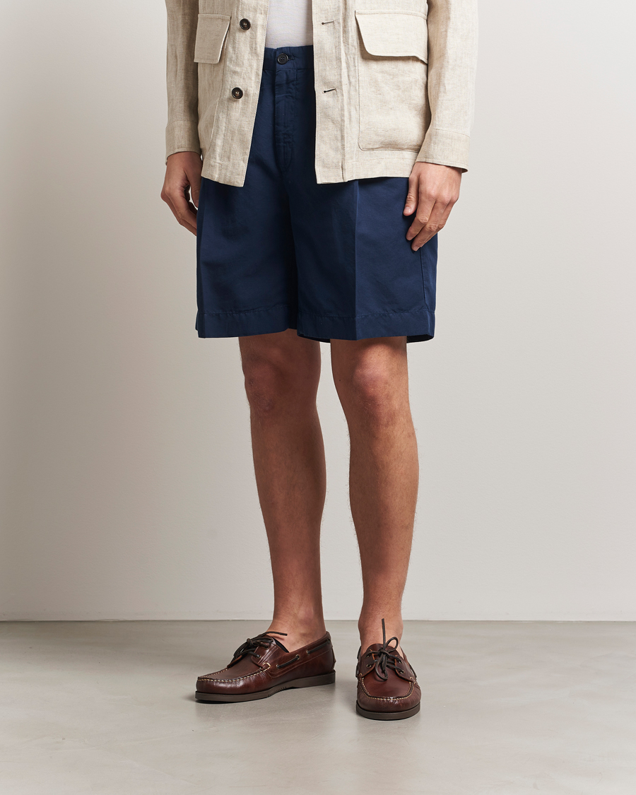 Heren | Korte broek | Incotex | Pleated Chinolino Shorts Navy