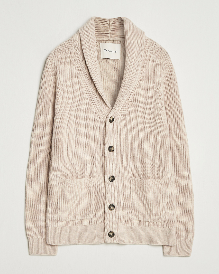 Heren | Truien | GANT | Wool Knitted Shawl Collar Cardigan Light Beige Melange