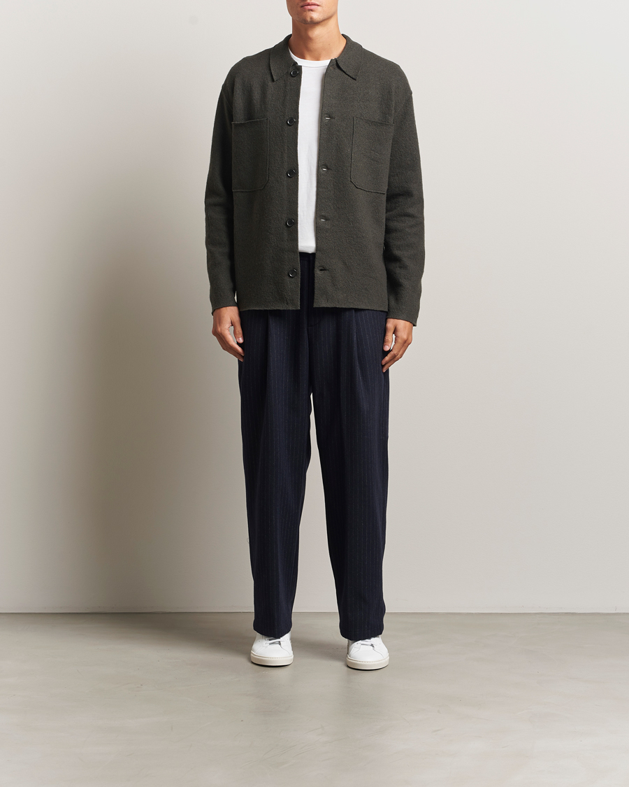 Heren | Truien | NN07 | Jonas Boiled Wool Cardigan Dark Army