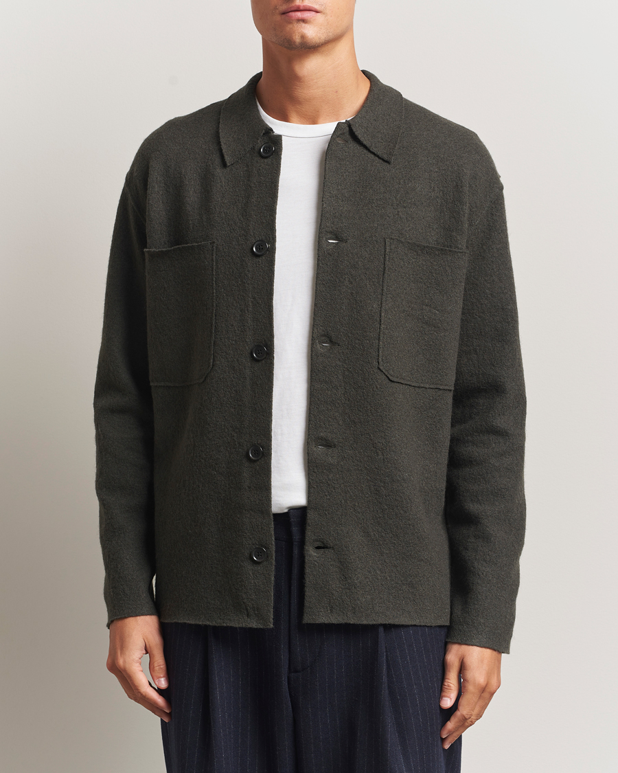 Heren | Truien | NN07 | Jonas Boiled Wool Cardigan Dark Army