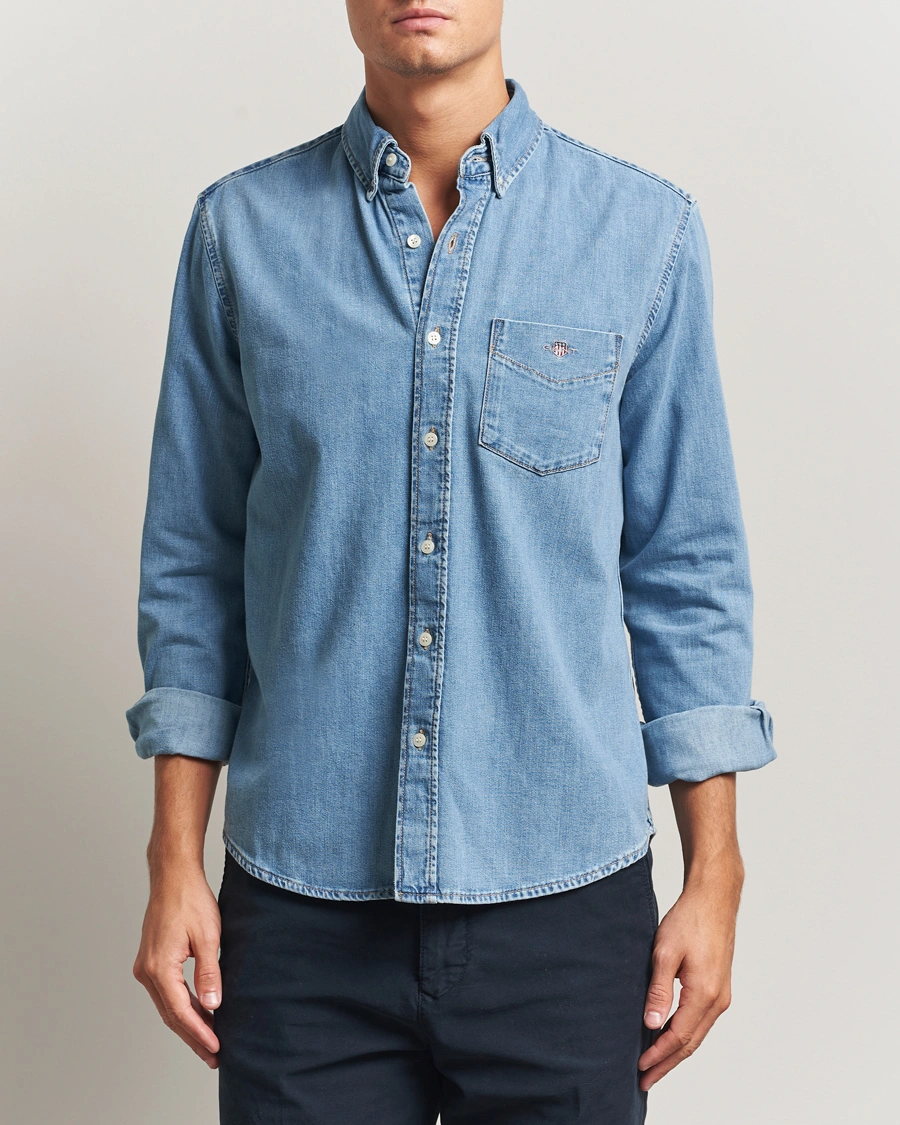 Heren | Overhemden | GANT | Regular Fit Denim Shirt Light Blue Worn In
