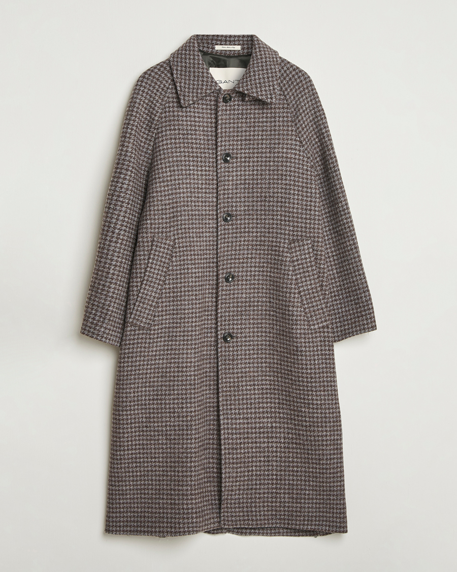 Heren | Jassen | GANT | Wool Balmacaan Houndstooth Coat Deep Brown