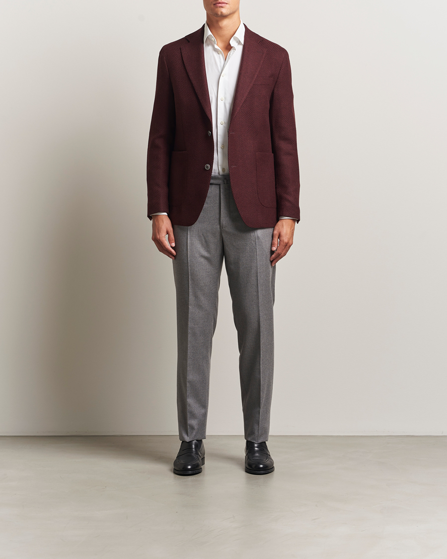 Heren | Blazers | Oscar Jacobson | Fogerty Patch Structured Wool Blazer Wine