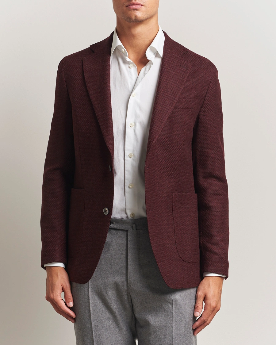 Heren | Blazers | Oscar Jacobson | Fogerty Patch Structured Wool Blazer Wine