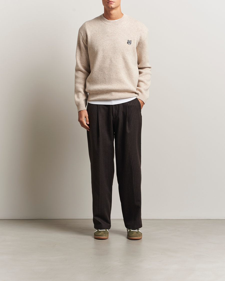 Heren | Truien | Maison Kitsuné | Grey Fox Head Milano Lambswool Sweater Tan Beige