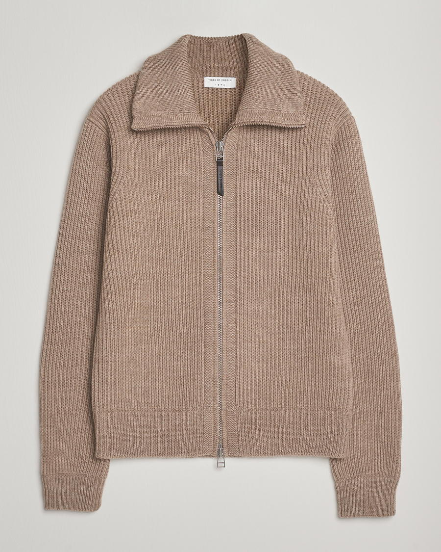 Heren | Truien | Tiger of Sweden | Niall Heavy Wool Full Zip Beige Melange