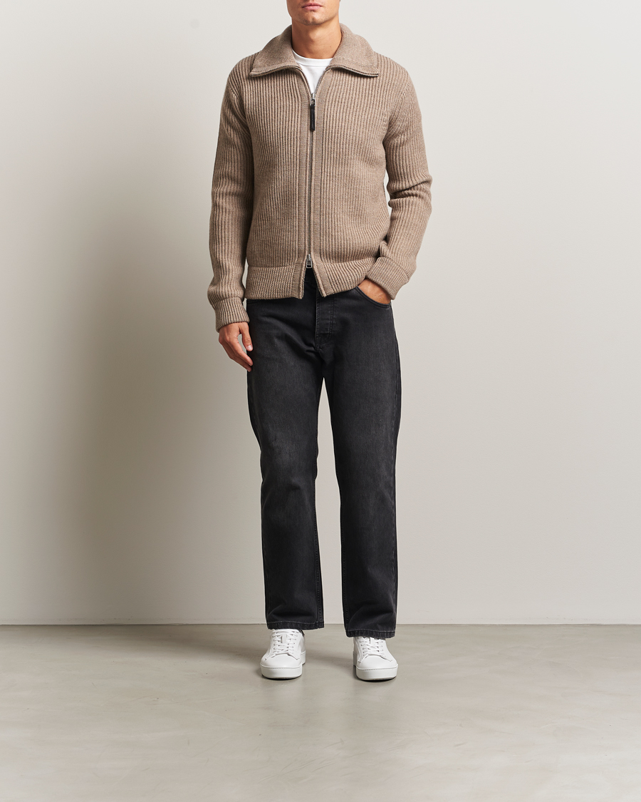 Heren | Truien | Tiger of Sweden | Niall Heavy Wool Full Zip Beige Melange