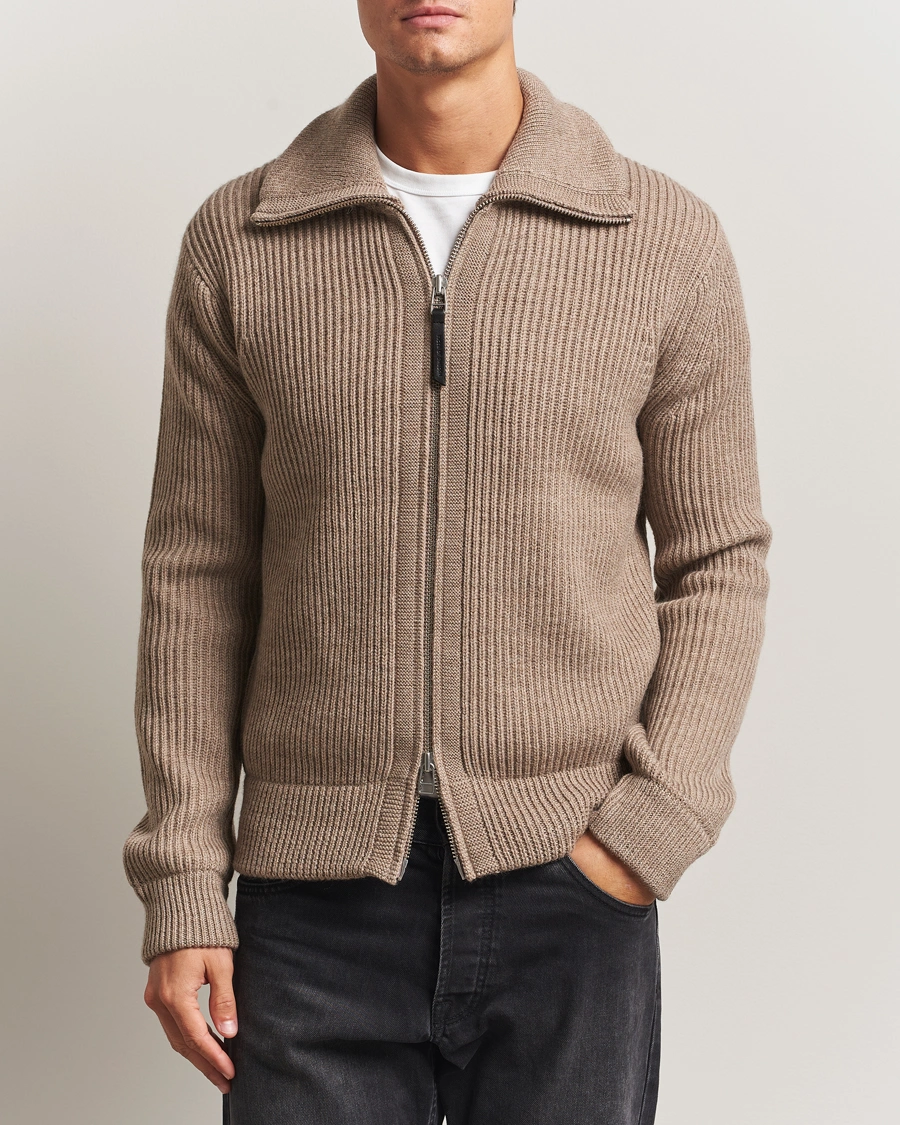 Heren | Truien | Tiger of Sweden | Niall Heavy Wool Full Zip Beige Melange
