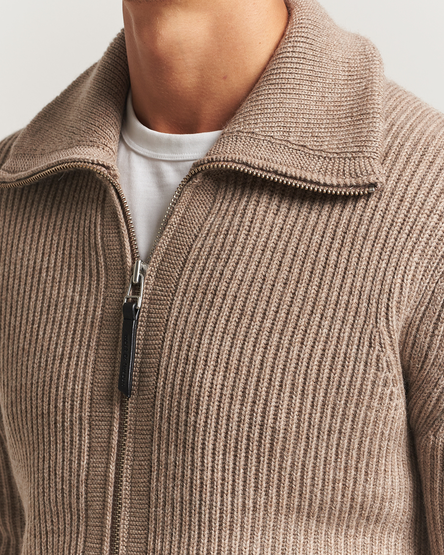 Heren | Truien | Tiger of Sweden | Niall Heavy Wool Full Zip Beige Melange