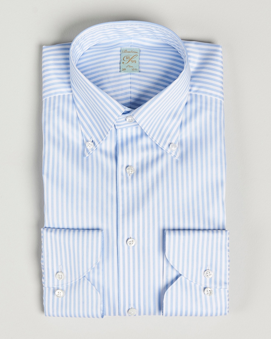 Heren | | Stenströms | 1899 Slimline Button Down Stripe Shirt White/Blue
