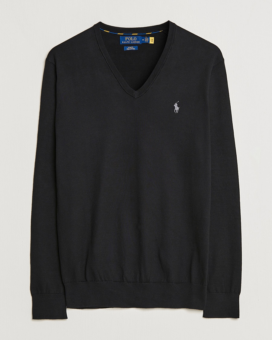 Heren | | Polo Ralph Lauren | Pima Cotton V-neck Pullover Polo Black