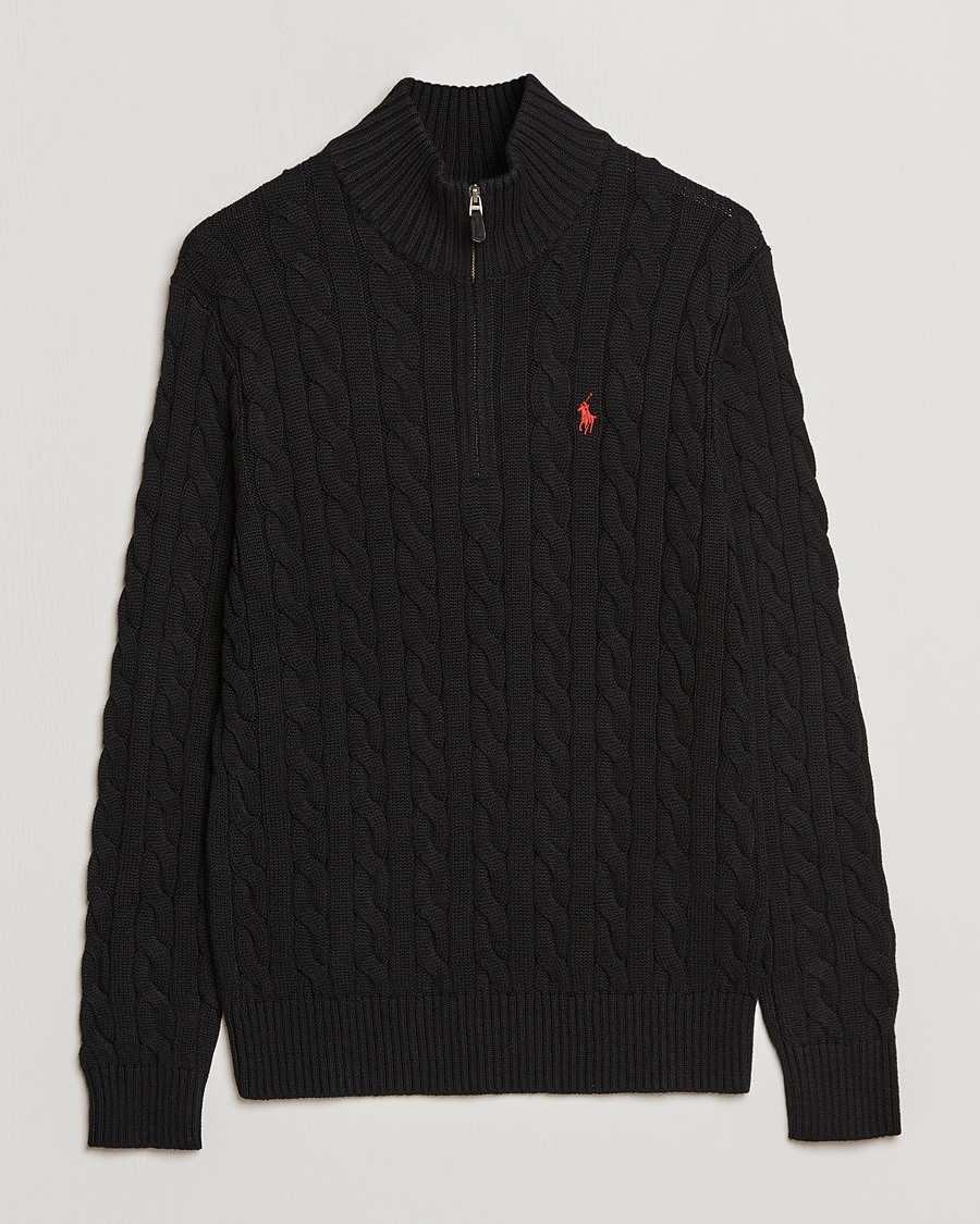 Heren | | Polo Ralph Lauren | Cotton Cable Half Zip Polo Black