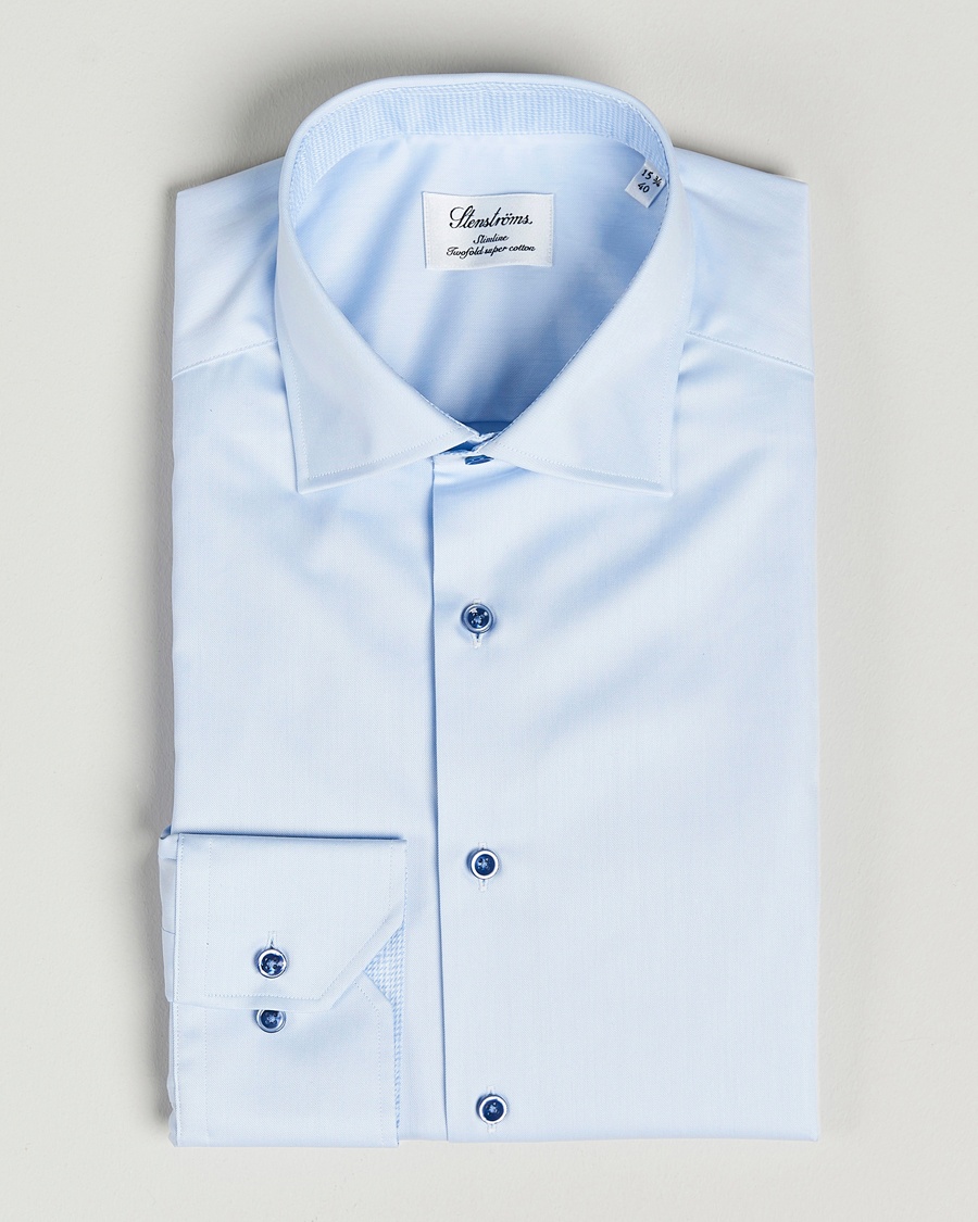 Heren | | Stenströms | Slimline Cut Away Contrast Shirt Blue