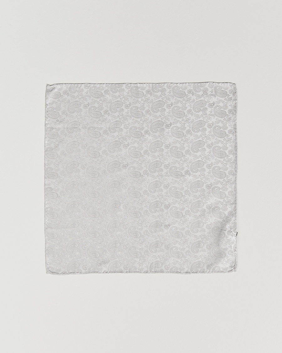 Heren | | Amanda Christensen | Tonal Paisley Silk Pocket Square Silver