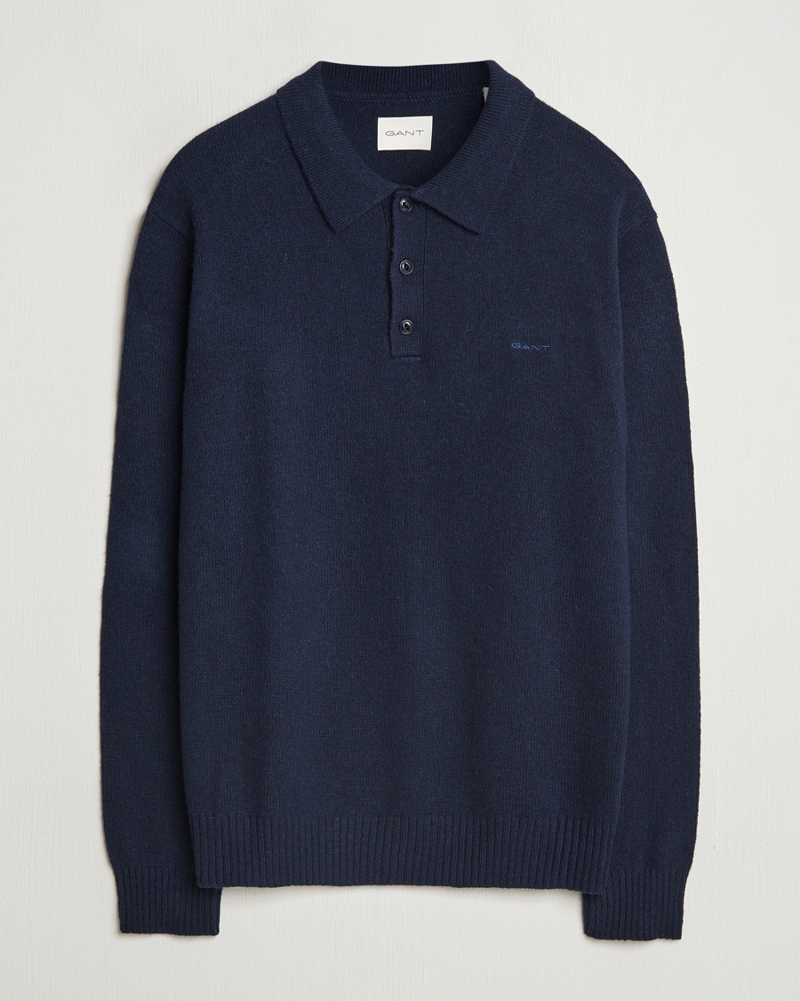 Heren | Gebreide poloshirts | GANT | Knitted Wool Polo Evening Blue
