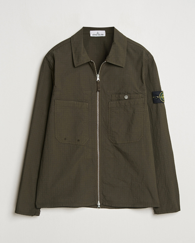 Heren | | Stone Island | Stretch Ripstop Cotton Zip Overshirt Military Green