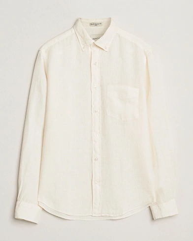  Regular Fit Garment Dyed Linen Shirt Cream