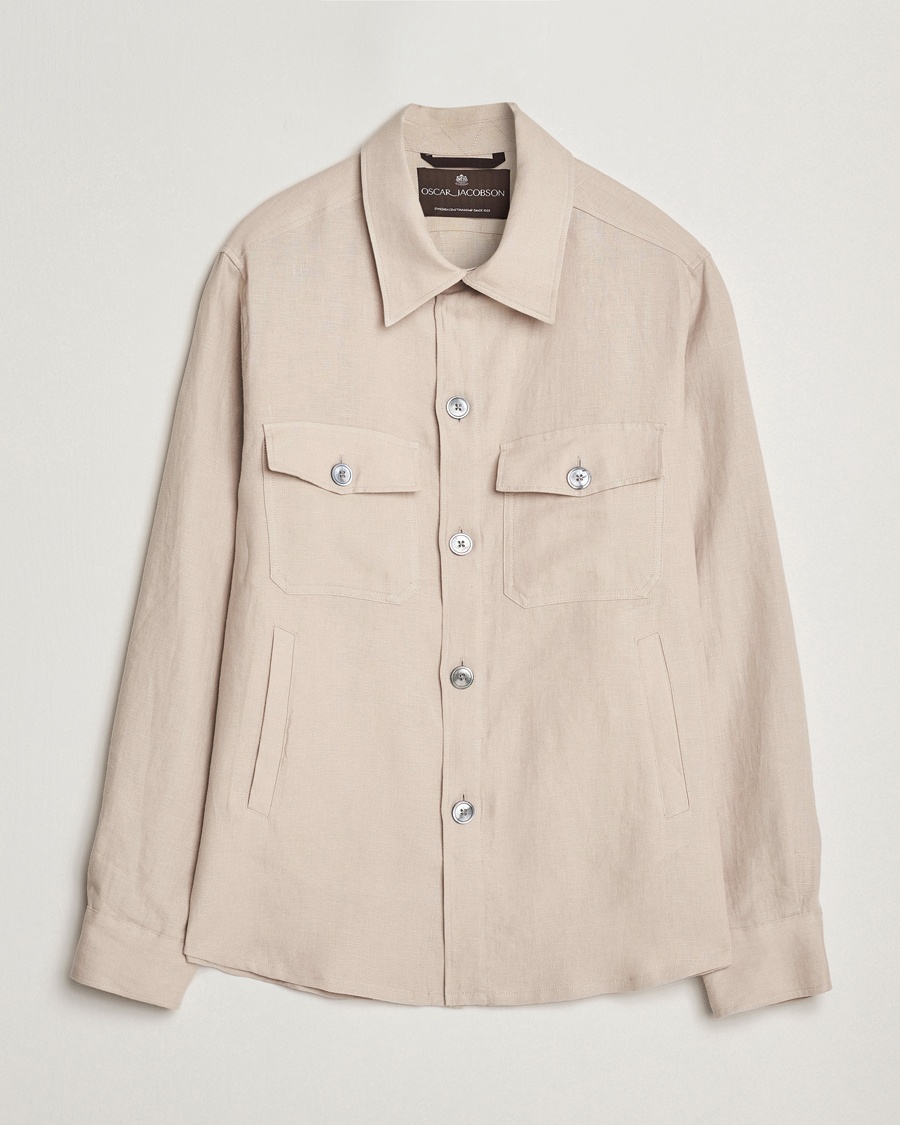 Heren | Lentejassen | Oscar Jacobson | Maverick Linen Shirt Jacket White Grass
