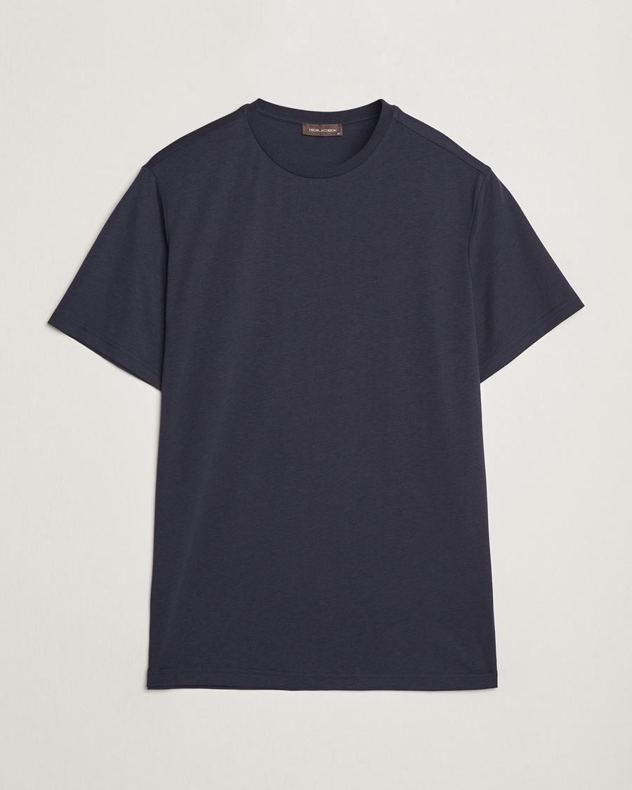 Heren | T-shirts met korte mouwen | Oscar Jacobson | Kim Cotton/Tencel T-Shirt Navy