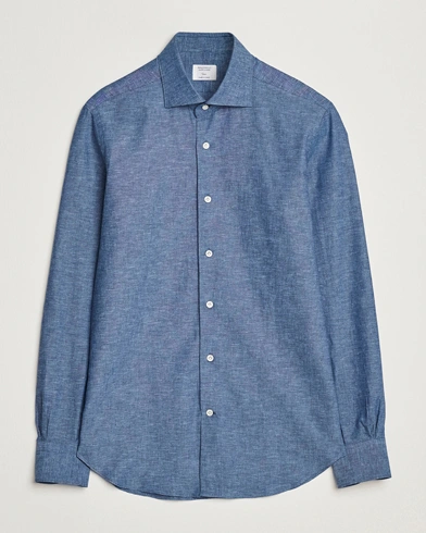  Soft Linen Cut Away Shirt Dark Blue