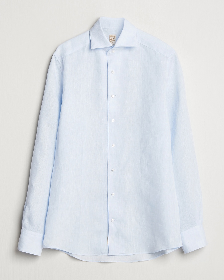 Heren | | Stenströms | 1899 Slimline Linen One Piece Collar Shirt Blue