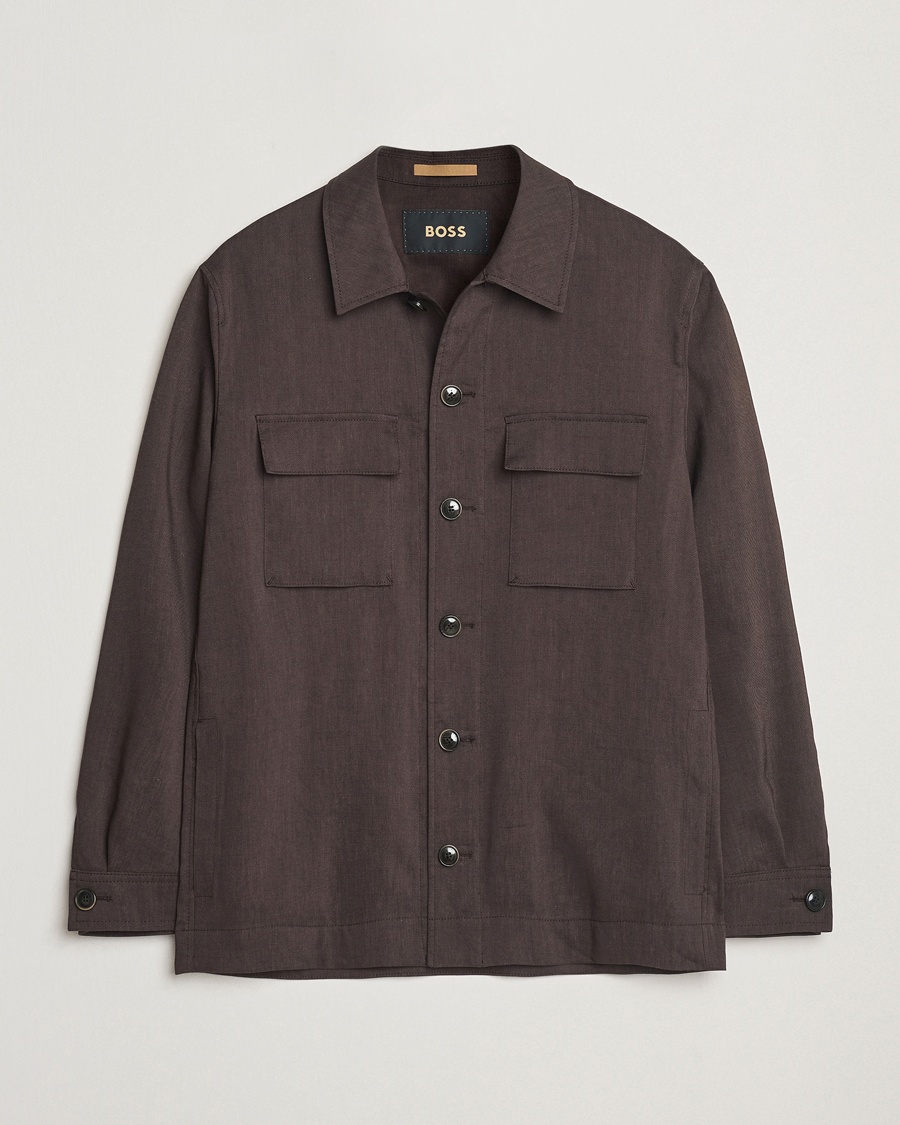 Heren | Shirt jassen | BOSS CAMEL | Corvin Linen Shirt Jacket Dark Brown