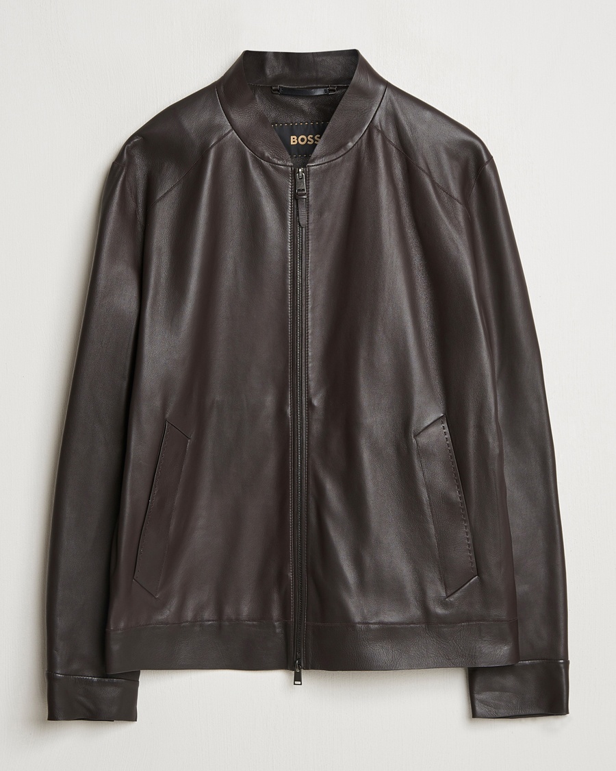 Heren | Lentejassen | BOSS CAMEL | Maiverse Leather Jacket Dark Brown