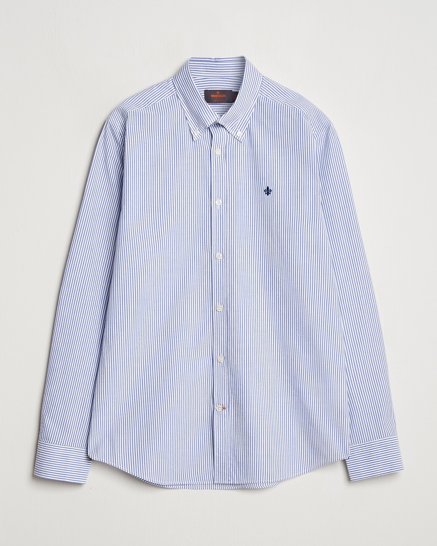 Heren | Casual | Morris | Slim Fit Striped Seersucker Shirt Old Blue