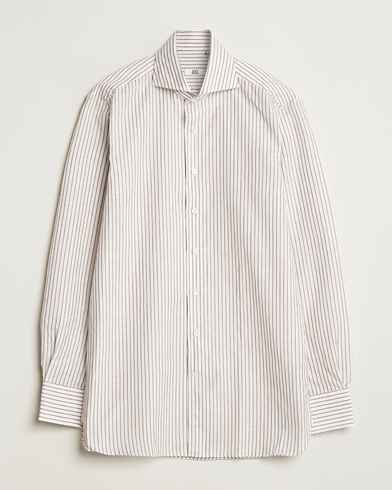  Cut Away Striped Linen Shirt Brown