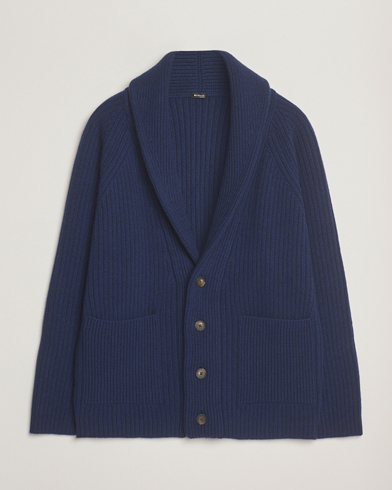 Kiton Cashmere Rib Shawl Cardigan Navy – Blauw