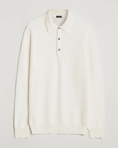 Kiton Cashmere Rib Long Sleeve Polo Light Beige – Wit