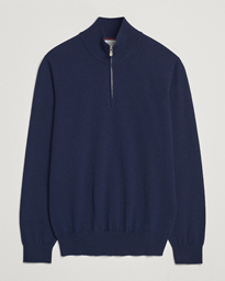  2 Ply Cashmere Half Zip Navy