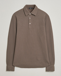  Cotton Piquet Long Sleeve Polo Brown