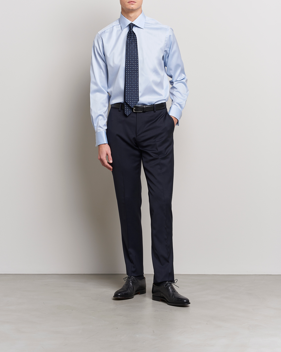 Heren | Business & Beyond - Formal | Eton | Contemporary Fit Shirt Double Cuff Blue