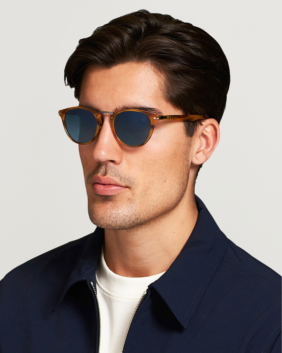 Heren |  | Persol | 0PO3108S Polarized Sunglasses Striped Brown/Gradient Blue