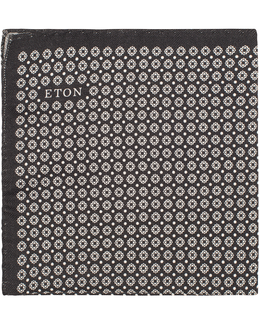 Heren | Eton Medallion Wool/Silk Pocket Sqaure Black | Eton | Medallion Wool/Silk Pocket Sqaure Black