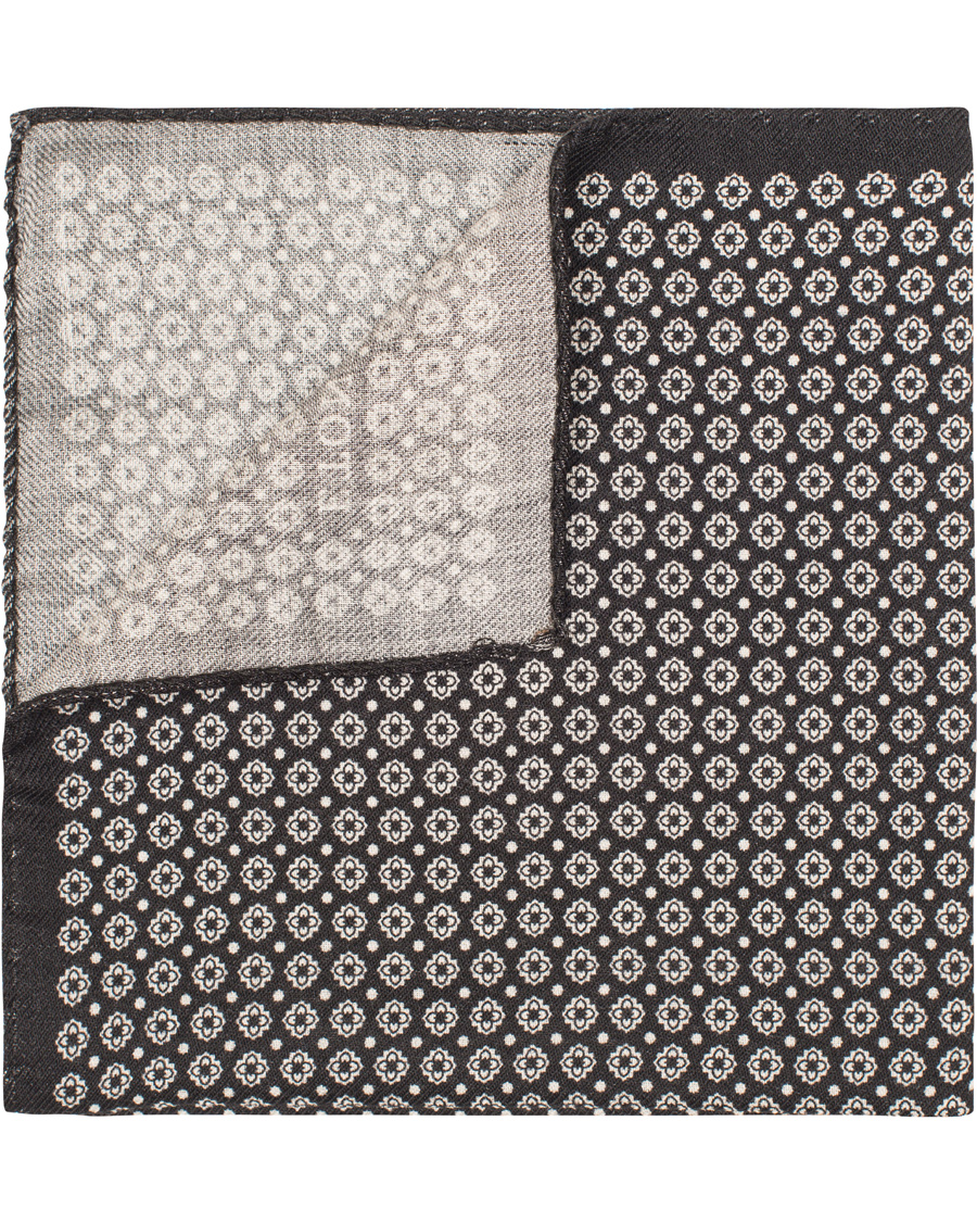 Heren | Eton Medallion Wool/Silk Pocket Sqaure Black | Eton | Medallion Wool/Silk Pocket Sqaure Black
