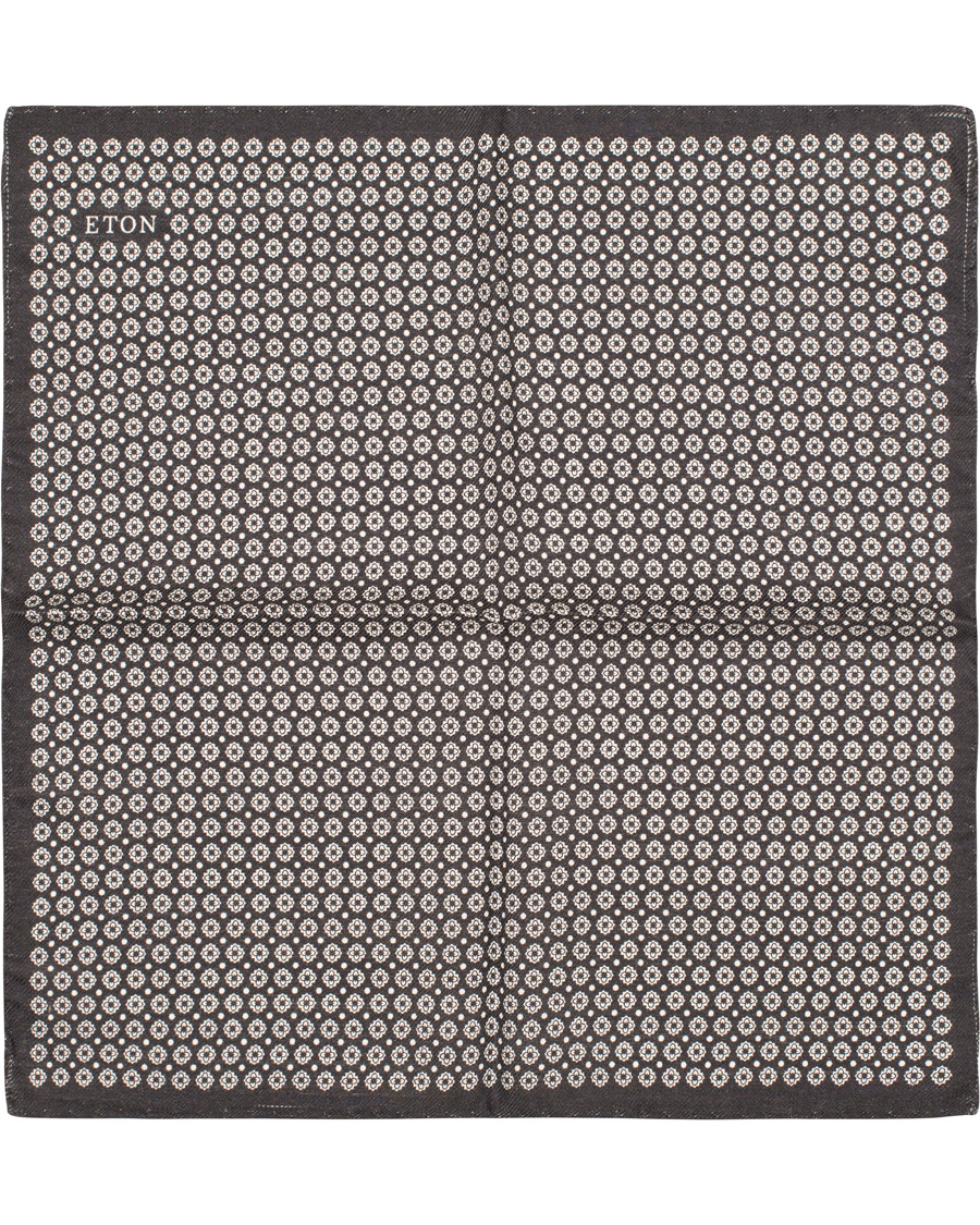 Heren | Eton Medallion Wool/Silk Pocket Sqaure Black | Eton | Medallion Wool/Silk Pocket Sqaure Black