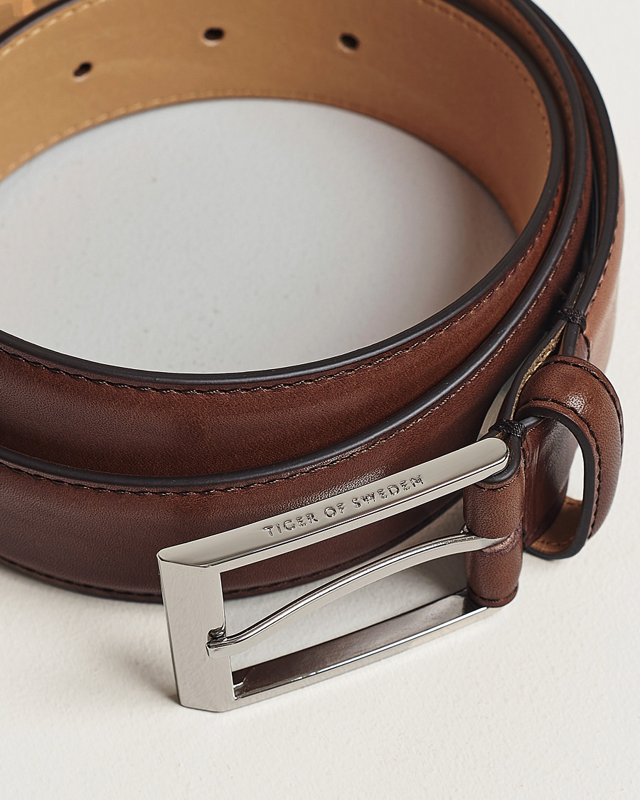 Heren |  | Tiger of Sweden | Helmi Leather 3,5 cm Belt Brown