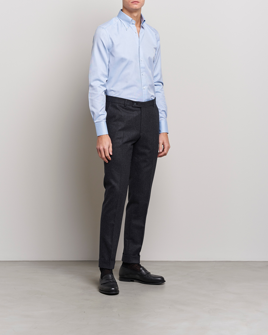 Heren | Stenströms | Stenströms | 1899 Slimline Supima Cotton Structure Shirt Blue