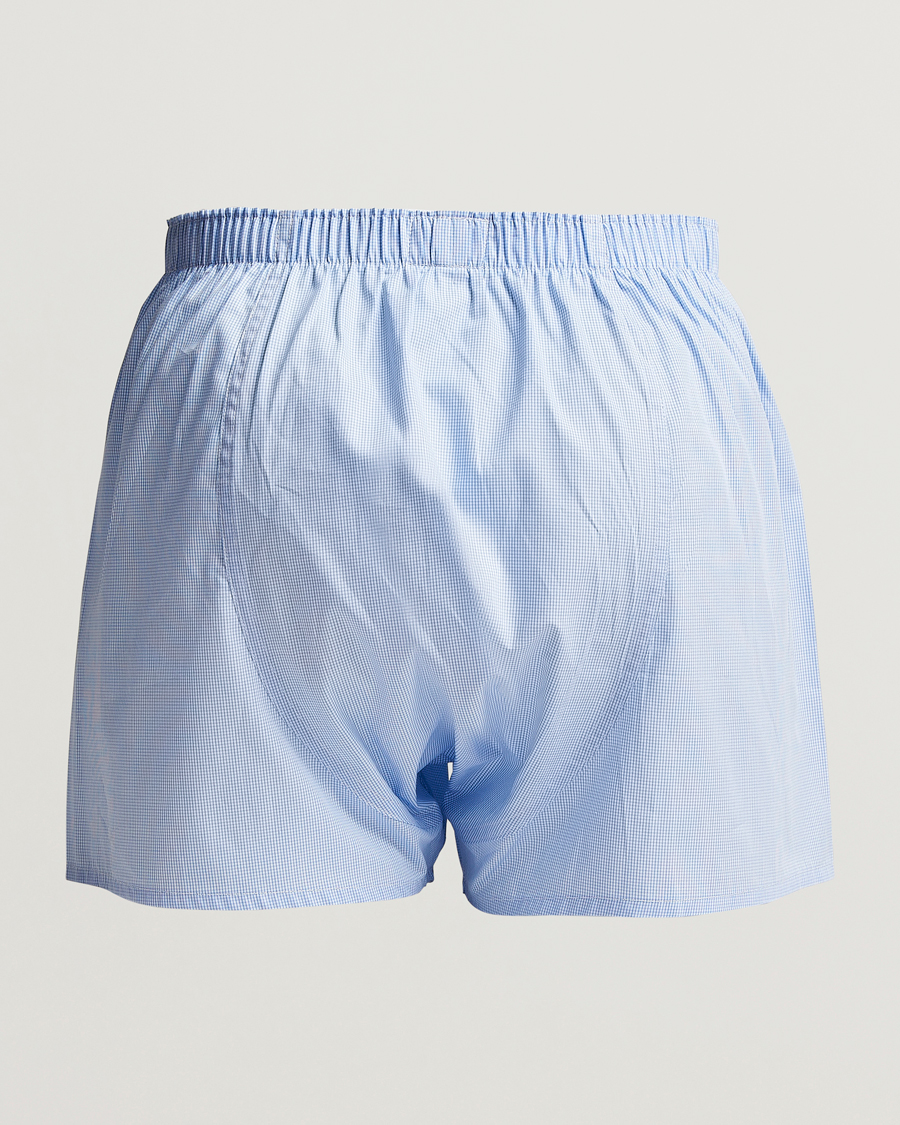 Heren |  | Sunspel | Classic Woven Cotton Boxer Shorts Light Blue Gingham