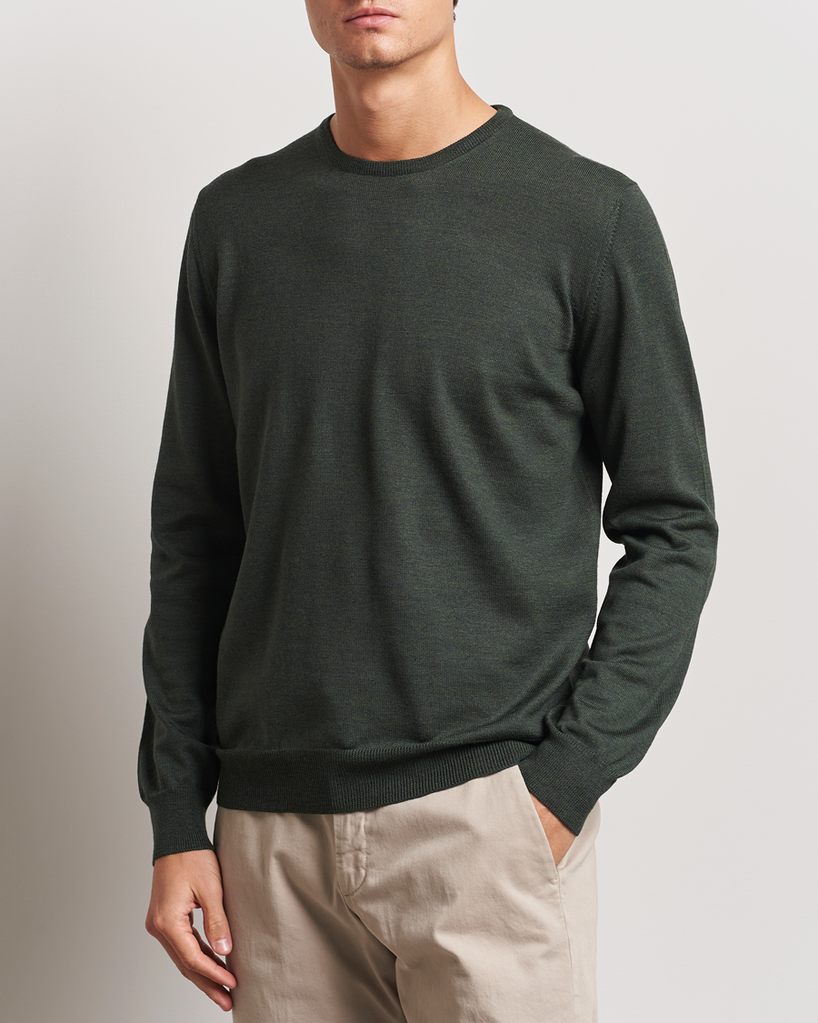 Heren |  | Gran Sasso | Merino Fashion Fit Crew Neck Pullover Olive Green