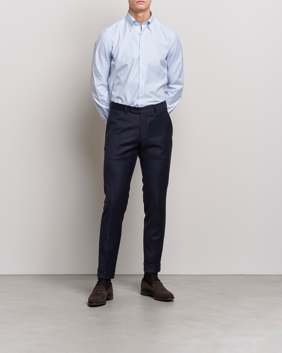 Heren | Stenströms | Stenströms | 1899 Slimline Button Down Check Shirt White/Blue